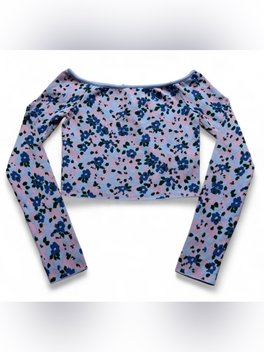 Zara Blue Floral Off The Shoulder Long Sleeve Crop Top Womens Size S NWT
